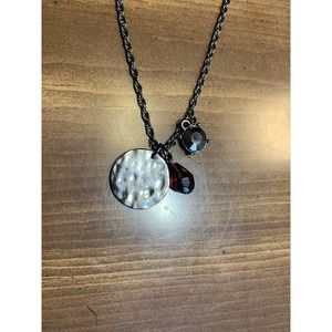 Black Chain Necklace with Rhinestone Bead And Metal Circle